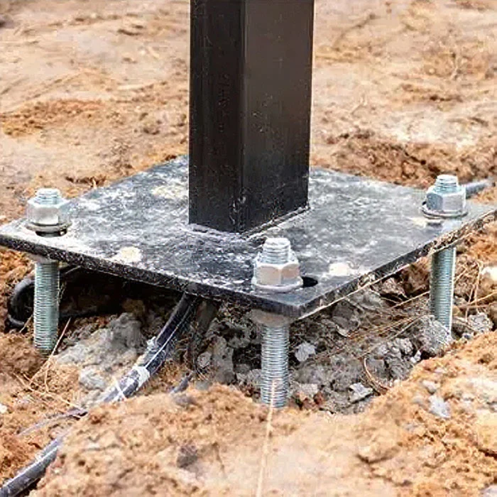 Anchor bolts holding a steel column base plate